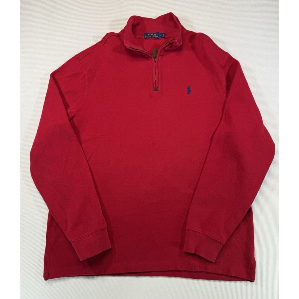 Polo Ralph Lauren 1/4 Zip Sweater Mens Large Red Cotton Pony Pullover